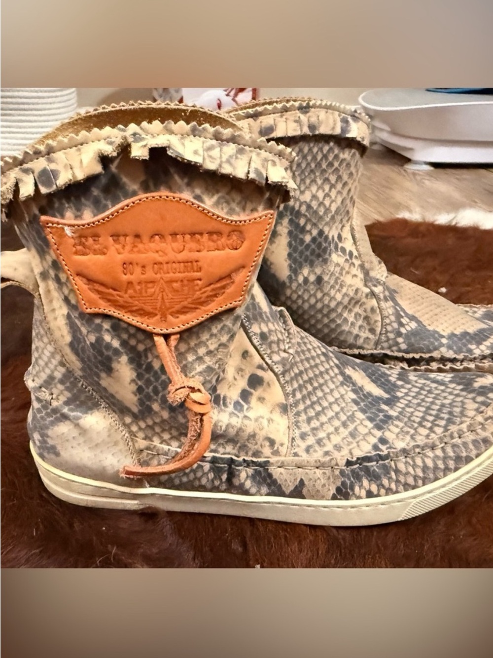El Vaquero Taupe Snake-Print Ankle Booties - Women's